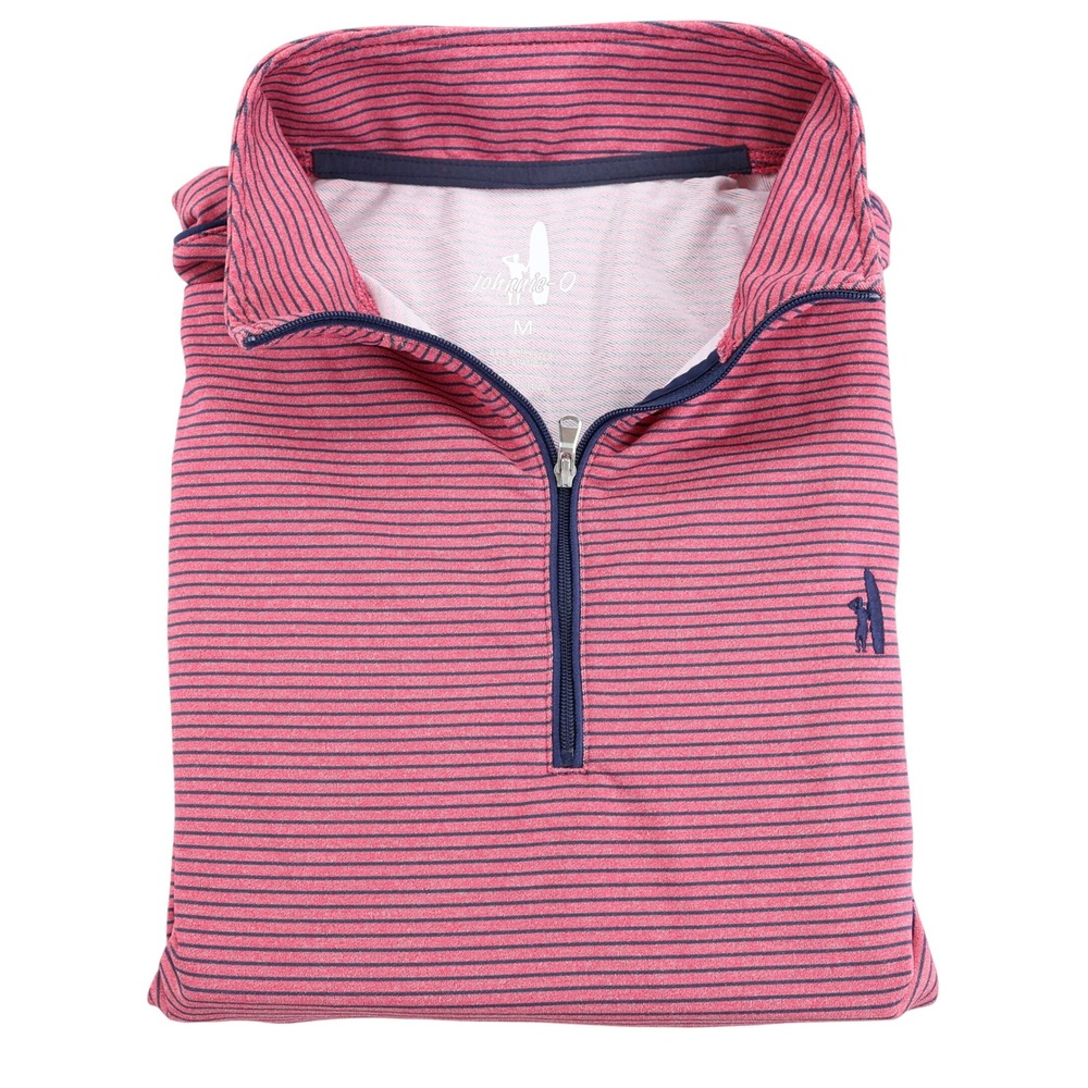 Johnnie-O Mens M Red Navy Striped Quarter Zip Pullover Shankopotamus 2021